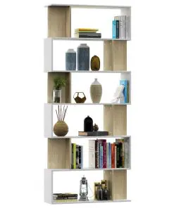 vidaXL Book Cabinet/Room Divider White and Sonoma Oak 80x24x192 cm Chipboard