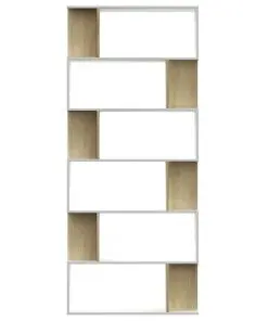 vidaXL Book Cabinet/Room Divider White and Sonoma Oak 80x24x192 cm Chipboard