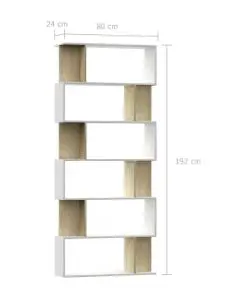 vidaXL Book Cabinet/Room Divider White and Sonoma Oak 80x24x192 cm Chipboard