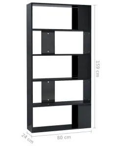vidaXL Book Cabinet/Room Divider High Gloss Black 80x24x159 cm Chipboard