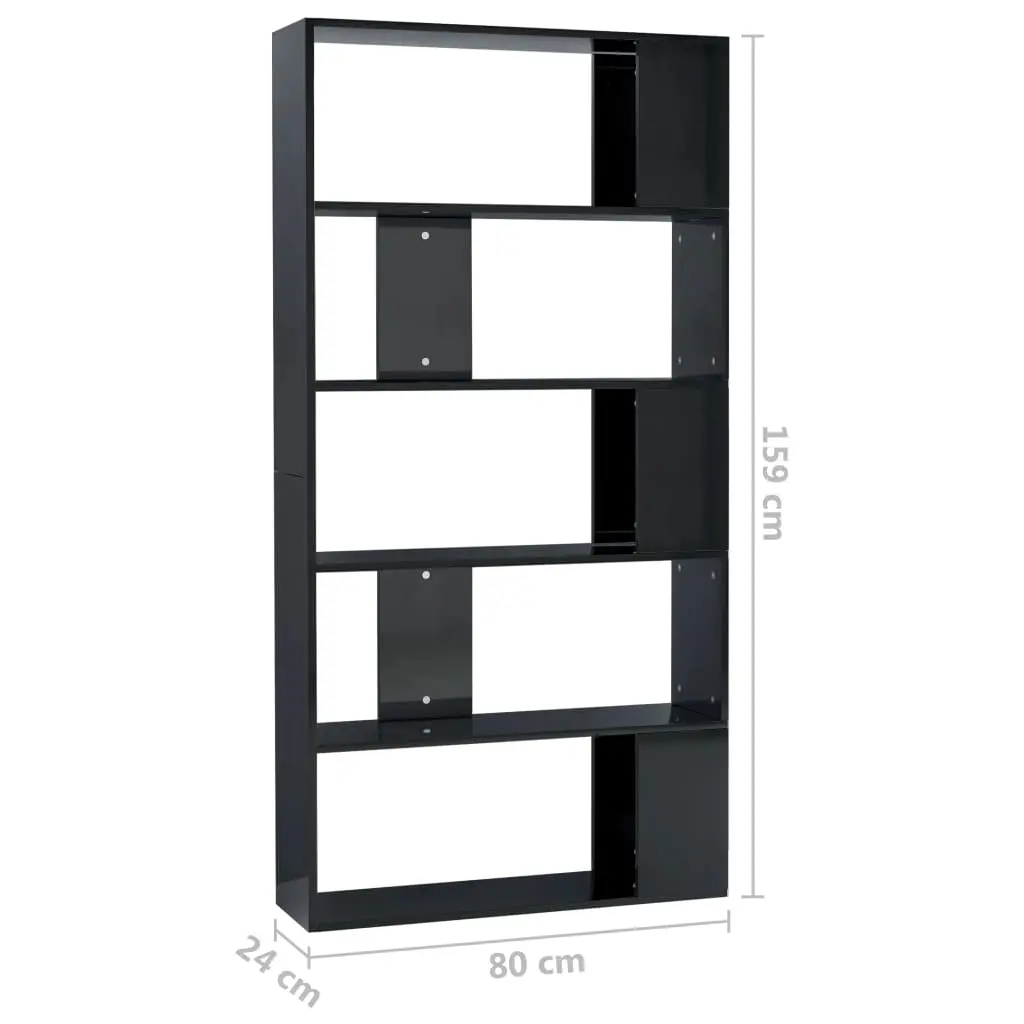 vidaXL Book Cabinet/Room Divider High Gloss Black 80x24x159 cm Chipboard
