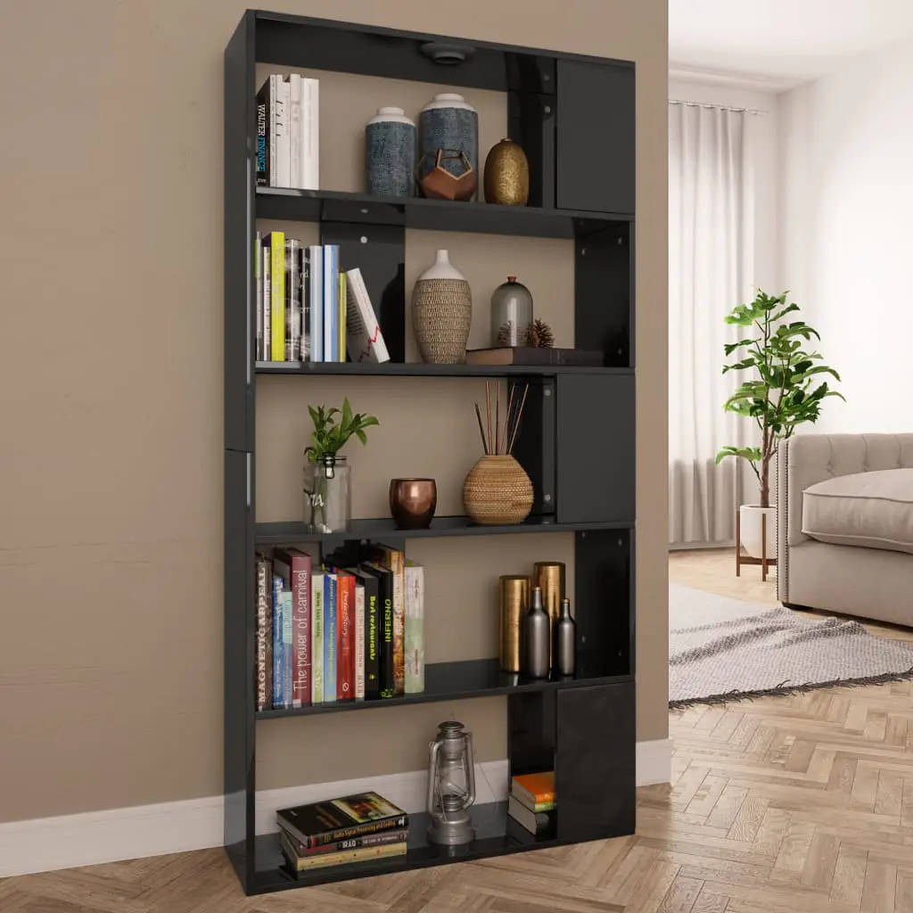 vidaXL Book Cabinet/Room Divider High Gloss Black 80x24x159 cm Chipboard