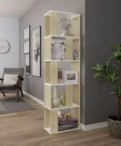 vidaXL Book Cabinet/Room Divider White and Sonoma Oak 45x24x159 cm Chipboard