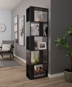 vidaXL Book Cabinet/Room Divider High Gloss Black 45x24x159 cm Chipboard