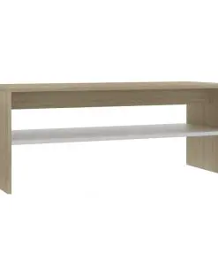 vidaXL Coffee Table White and Sonoma Oak 100x40x40 cm Chipboard