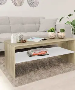 vidaXL Coffee Table White and Sonoma Oak 100x40x40 cm Chipboard
