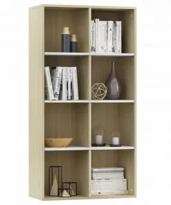 vidaXL Book Cabinet/Sideboard White and Sonoma Oak 66x30x130 cm Chipboard