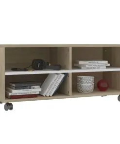 vidaXL TV Cabinet with Castors White and Sonoma Oak 90x35x35 cm Chipboard