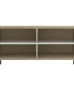 vidaXL TV Cabinet with Castors White and Sonoma Oak 90x35x35 cm Chipboard