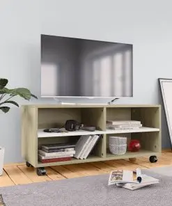 vidaXL TV Cabinet with Castors White and Sonoma Oak 90x35x35 cm Chipboard vidaXL TV Cabinet with Castors White and Sonoma Oak 90x35x35 cm Chipboard