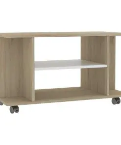 vidaXL TV Cabinet with Castors White and Sonoma Oak 80x40x40 cm Chipboard