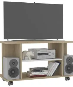 vidaXL TV Cabinet with Castors White and Sonoma Oak 80x40x40 cm Chipboard