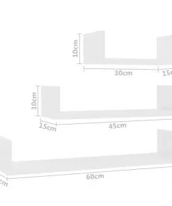 vidaXL Wall Display Shelf 3 pcs White Chipboard