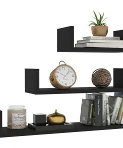 vidaXL Wall Display Shelf 3 pcs Black Chipboard