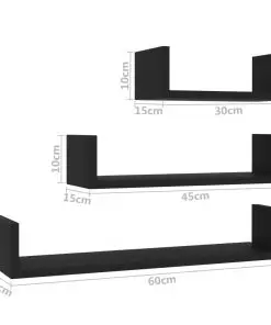 vidaXL Wall Display Shelf 3 pcs Black Chipboard