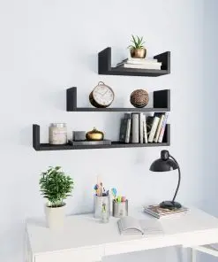 vidaXL Wall Display Shelf 3 pcs Black Chipboard