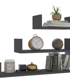vidaXL Wall Display Shelf 3 pcs Grey Chipboard