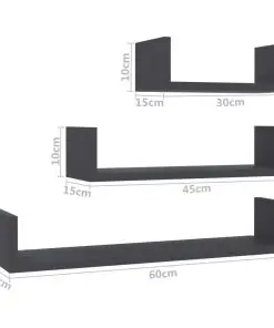 vidaXL Wall Display Shelf 3 pcs Grey Chipboard