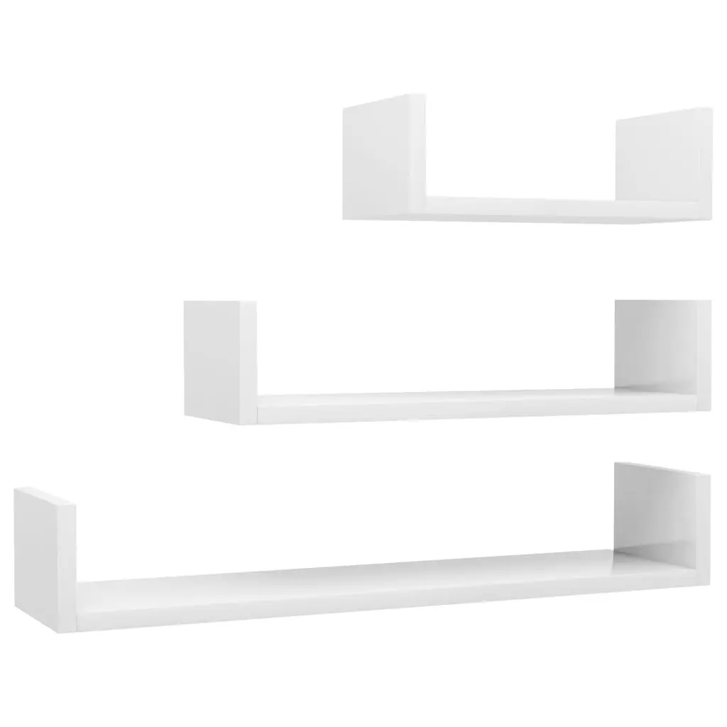 vidaXL Wall Display Shelf 3 pcs High Gloss White Chipboard