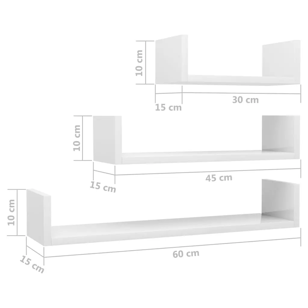 vidaXL Wall Display Shelf 3 pcs High Gloss White Chipboard