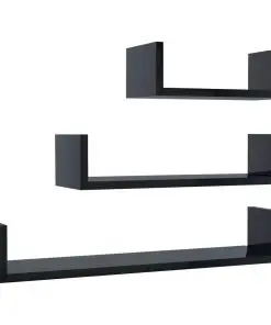 vidaXL Wall Display Shelf 3 pcs High Gloss Black Chipboard