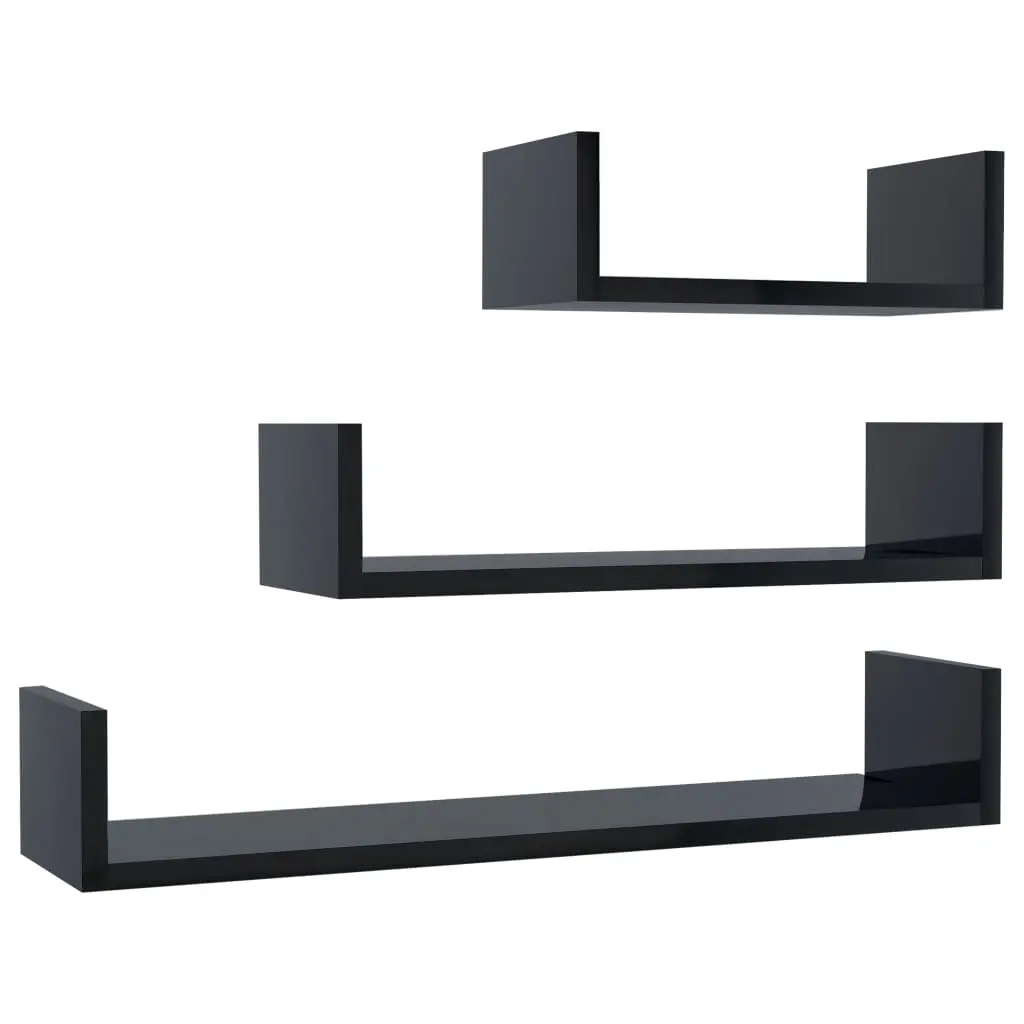 vidaXL Wall Display Shelf 3 pcs High Gloss Black Chipboard