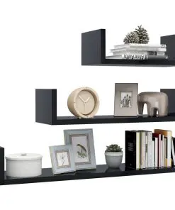 vidaXL Wall Display Shelf 3 pcs High Gloss Black Chipboard