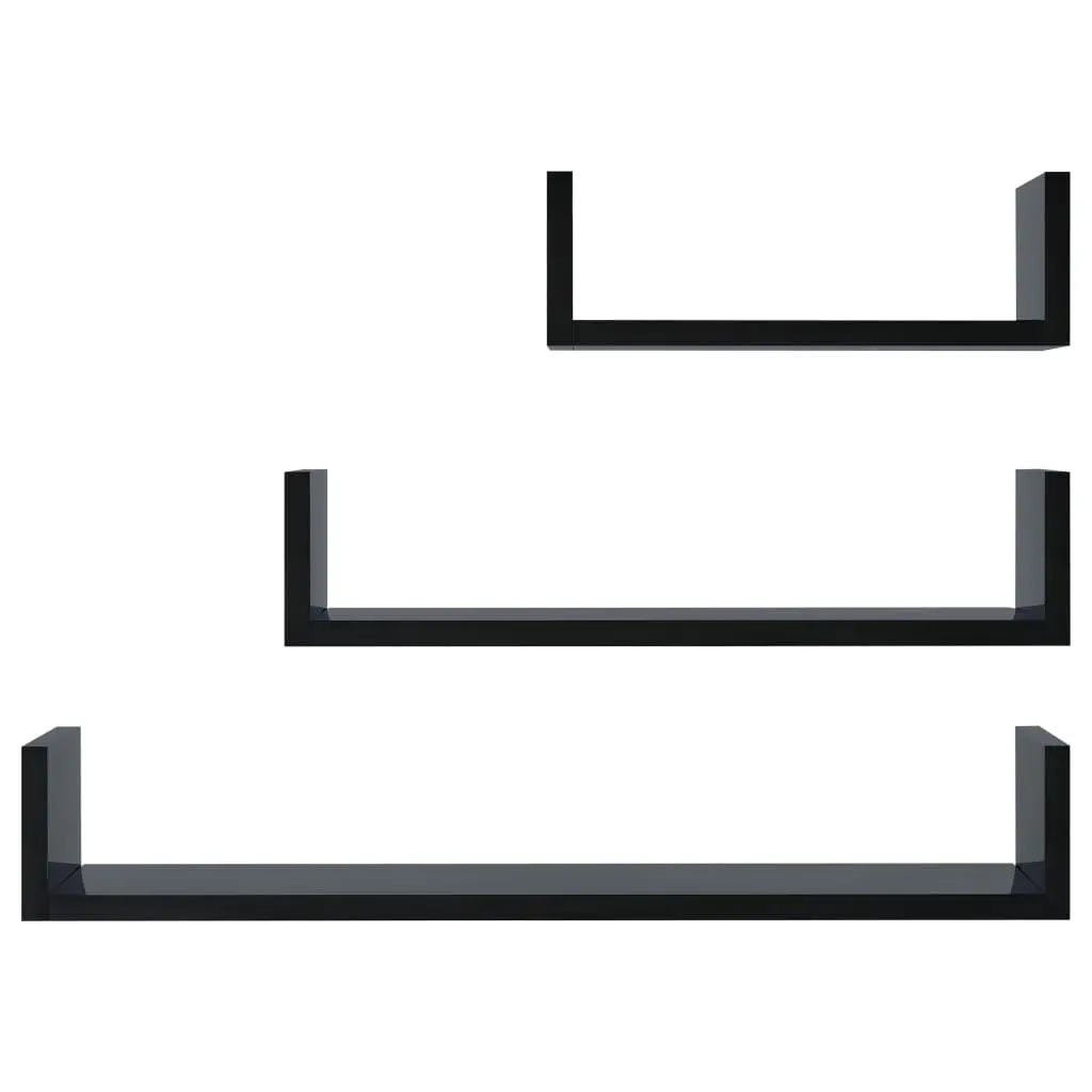 vidaXL Wall Display Shelf 3 pcs High Gloss Black Chipboard