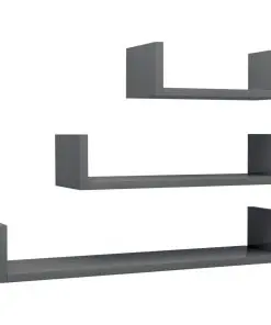 vidaXL Wall Display Shelf 3 pcs High Gloss Grey Chipboard