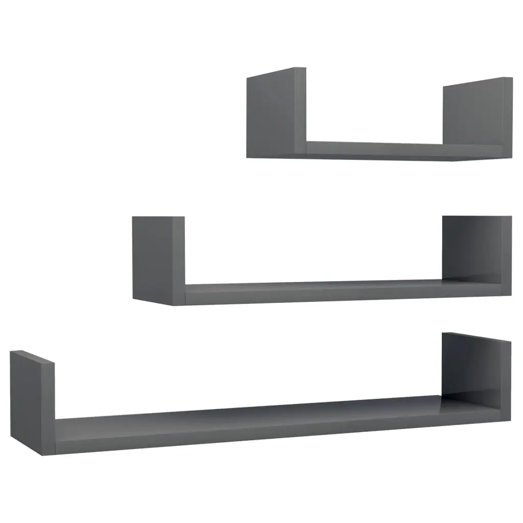 vidaXL Wall Display Shelf 3 pcs High Gloss Grey Chipboard