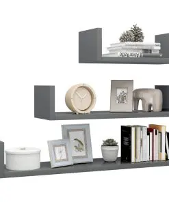 vidaXL Wall Display Shelf 3 pcs High Gloss Grey Chipboard