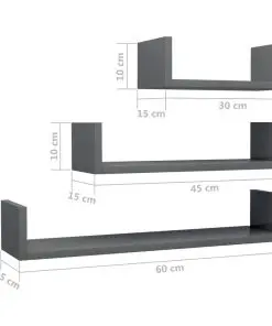 vidaXL Wall Display Shelf 3 pcs High Gloss Grey Chipboard