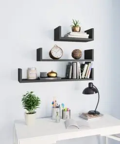 vidaXL Wall Display Shelf 3 pcs High Gloss Grey Chipboard