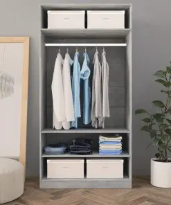 vidaXL Wardrobe Concrete Grey 100x50x200 cm Chipboard