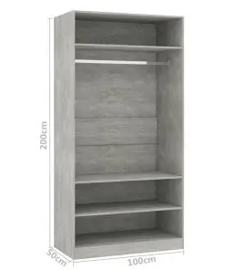 vidaXL Wardrobe Concrete Grey 100x50x200 cm Chipboard
