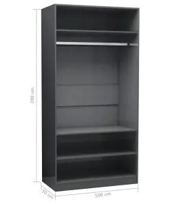 vidaXL Wardrobe High Gloss Grey 100x50x200 cm Chipboard