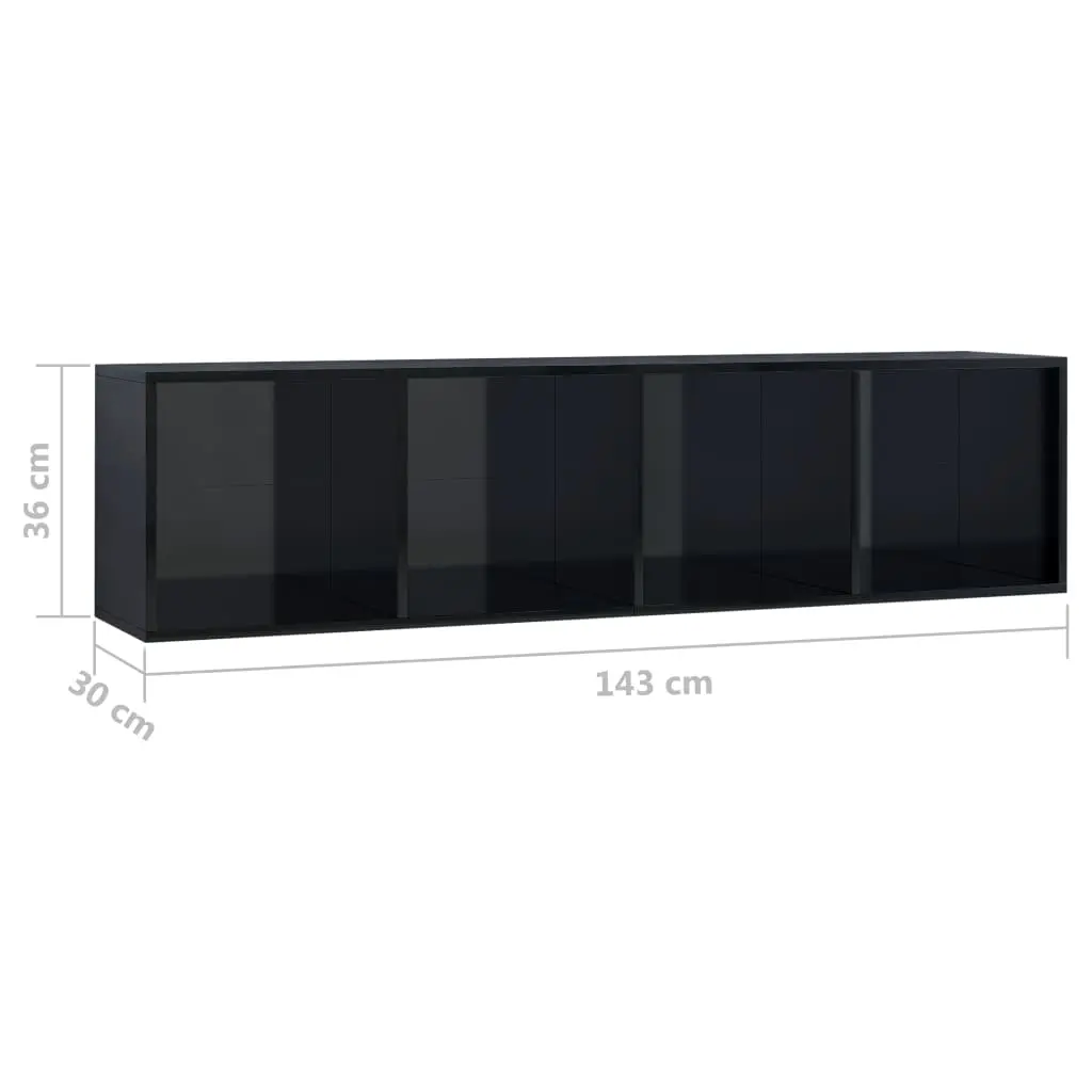 vidaXL Book Cabinet/TV Cabinet High Gloss Black 143x30x36 cm