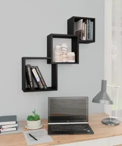 vidaXL Cube Wall Shelves Black 84.5x15x27 cm Chipboard