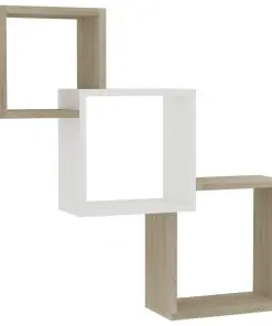 vidaXL Cube Wall Shelves White and Sonoma Oak 84.5x15x27 cm Chipboard