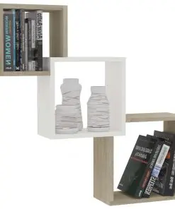 vidaXL Cube Wall Shelves White and Sonoma Oak 84.5x15x27 cm Chipboard
