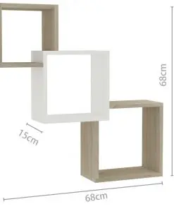 vidaXL Cube Wall Shelves White and Sonoma Oak 84.5x15x27 cm Chipboard