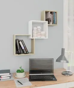 vidaXL Cube Wall Shelves White and Sonoma Oak 84.5x15x27 cm Chipboard
