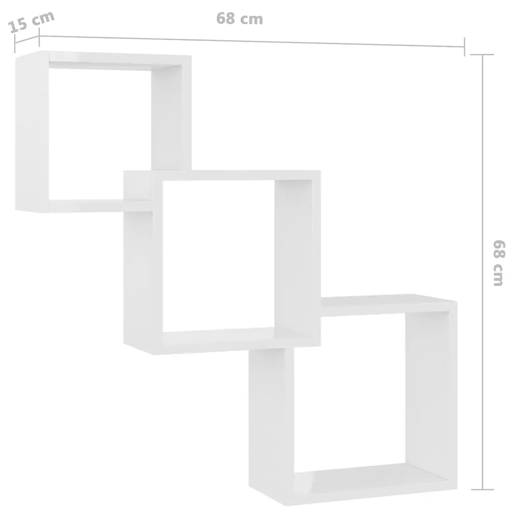 vidaXL Cube Wall Shelves High Gloss White 84.5x15x27 cm Chipboard