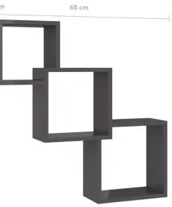 vidaXL Cube Wall Shelves High Gloss Grey 84.5x15x27 cm Chipboard