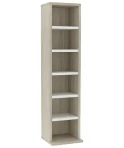 vidaXL CD Cabinet White and Sonoma Oak 21x20x88 cm Chipboard