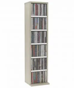 vidaXL CD Cabinet White and Sonoma Oak 21x20x88 cm Chipboard