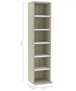 vidaXL CD Cabinet White and Sonoma Oak 21x20x88 cm Chipboard