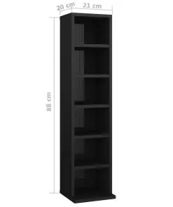 vidaXL CD Cabinet High Gloss Black 21x20x88 cm Chipboard