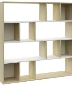 vidaXL Room Divider/Book Cabinet White and Sonoma Oak 110x24x110 cm Chipboard