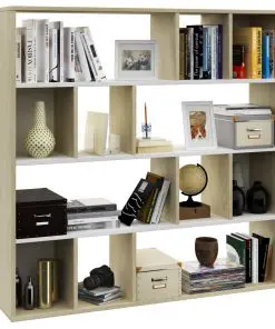 vidaXL Room Divider/Book Cabinet White and Sonoma Oak 110x24x110 cm Chipboard